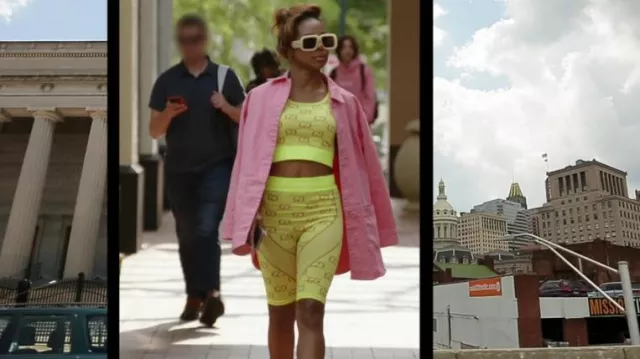 Gucci Yellow/Pink Monogrammed Bike Short Leggings worn by Candiace Dillard as seen in The Real Housewives of Potomac (S08E09)