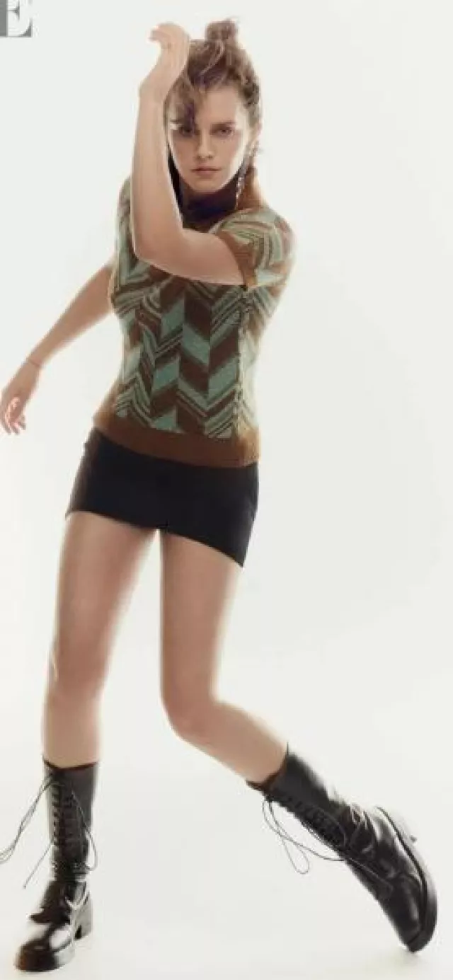 Miu Miu Geometric Pattern Knit Top worn by Emma Watson at British Vogue on  January 2024
