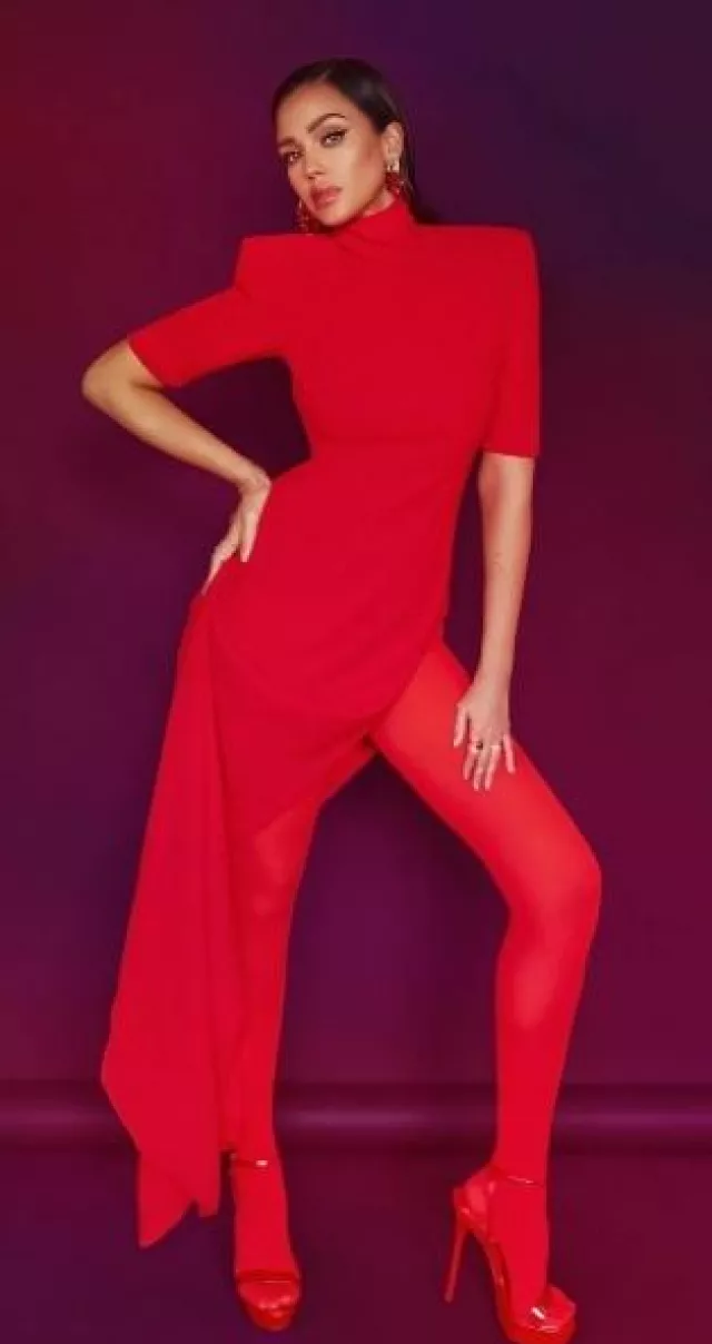 RFSS1511 - Stylish crape pearl embroidery high neck kaftan sleeves co-ord set in pure fabric top with inner and loose pant (set of 2) main image 1