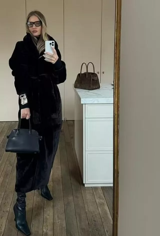 The Row Soft Margaux 10 Bag in Leather worn by Rosie Huntington-Whiteley on her Instagram post on January 18, 2024