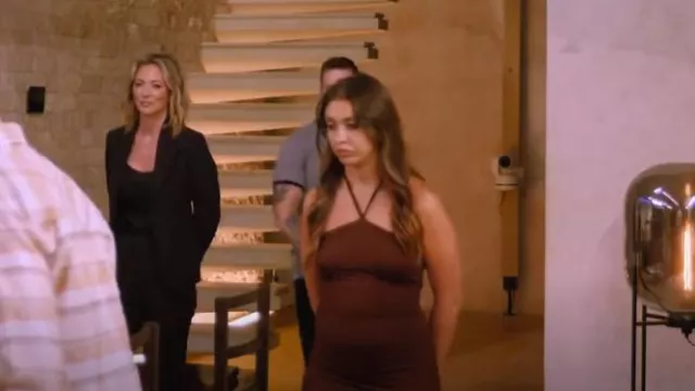 Binpure Women Close-fitting Solid Color Dress Halter Neck Sexy One-piece worn by Julie Theis as seen in The Trust: A Game of Greed (S01E06)