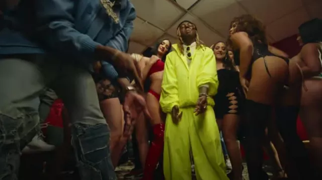 Balenciaga Neon Yellow & Grey '3B Sports Icon' Track Jacket worn by Lil Wayne in Rob49 - Wassam Baby (with Lil Wayne) [Official Video]