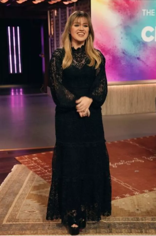 Farm Rio Tiered Guipure Lace Maxi Dress worn by Kelly Clarkson at The Kelly Clarkson Show 5.57 on January 20, 2024