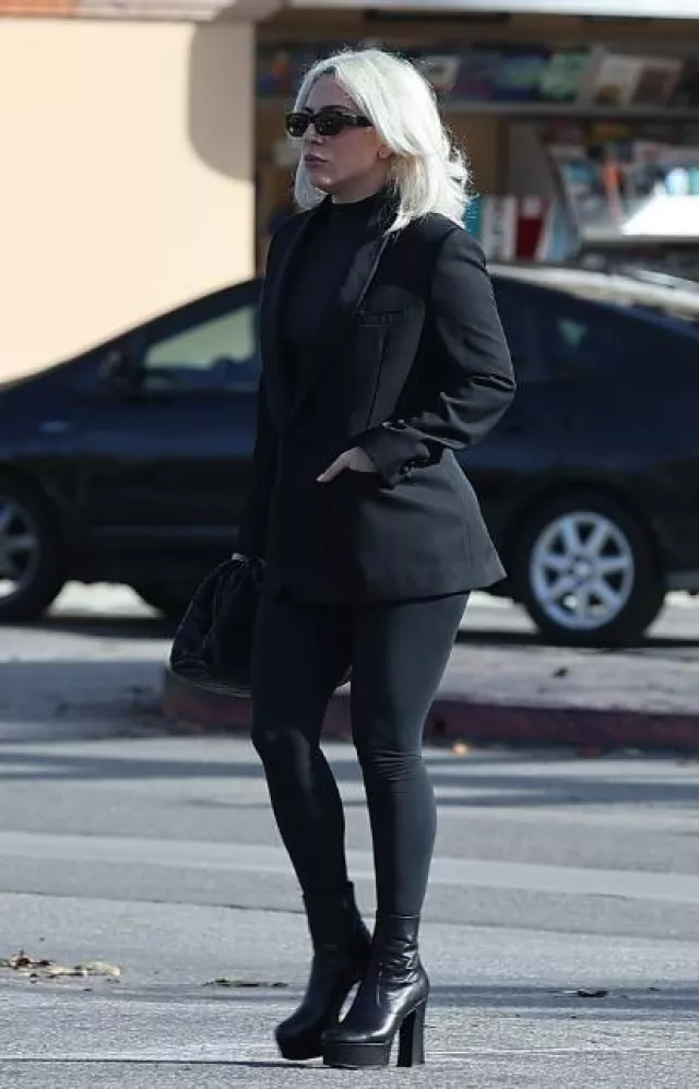 Saint Laurent Slim-Fit Satin-Trimmed Wool Blazer worn by Lady Gaga in Malibu on January 21, 2024