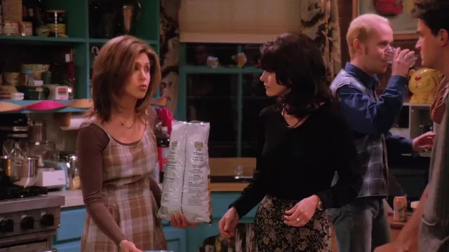 90s Vintage Designer Plaid Maxi Dress worn by Rachel Green (Jennifer Aniston) as seen in Friends (S01E17) | Spotern 90s Vintage Designer Plaid Maxi Dress worn by Rachel Green (Jennifer Aniston) as seen in Friends (S01E17) | Spotern