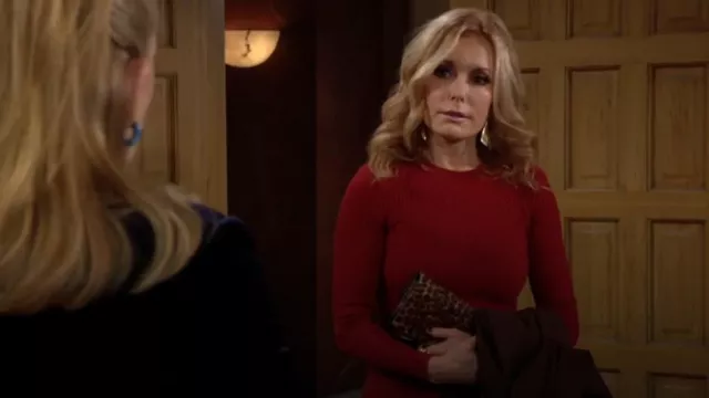 Rumour London Alexa Asymmetric Ribbed Wool Midi Dress In Burgundy worn by Lauren Fenmore ( Tracey Bregman) as seen in The Young and the Restless on January 19, 2024
