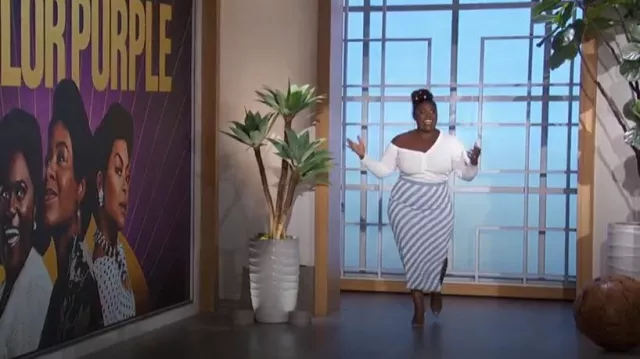Staud Giovanni Stripe Skirt worn by Danielle Brooks as seen in The Talk on January 17, 2024