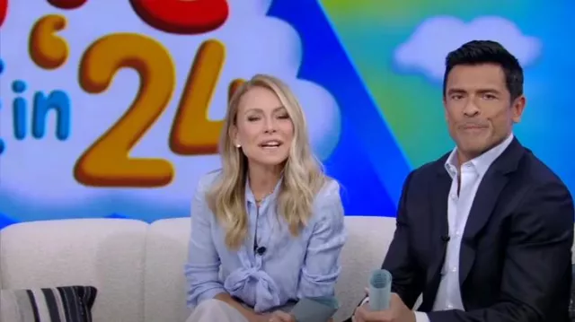 Valentino Garavani Toile Iconographe Silk Jacquard Blouse worn by Kelly Ripa as seen in LIVE with Kelly and Mark on January 22, 2024