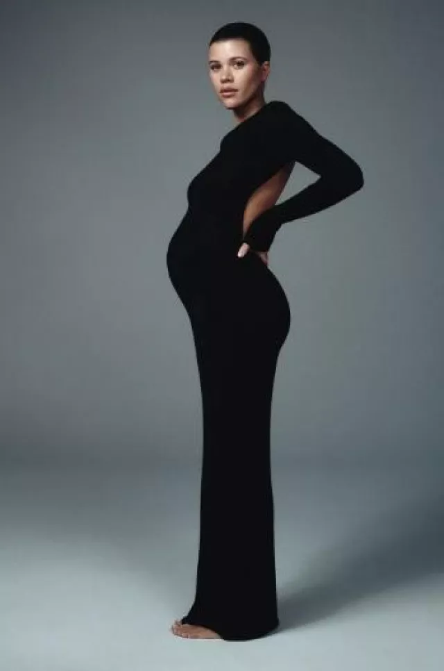 Saint Laurent Open Back Wool Cashmere and Silk Blend Maxi Dress worn by Sofia Richie at Vogue on January 25, 2024