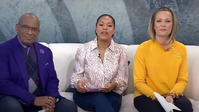 Ann Taylor Mixed Animal Print Button Down Shirt worn by Sheinelle Jones as seen in Today on  January 26, 2024