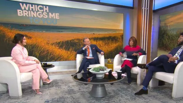 Bottega Veneta Pink Wash Wide Leg Denim worn by Lucy Hale as seen in CBS Mornings on January 16, 2024