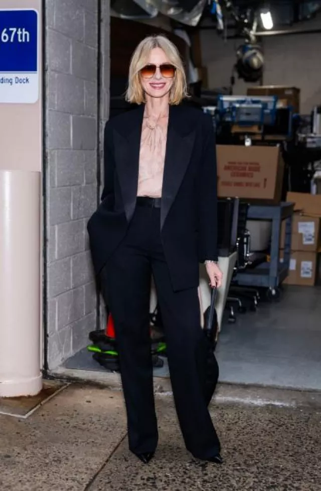 Victoria Beckham Mini Chain Pouch in Black Leather worn by Naomi Watts at Live with Kelly and Mark on January 24, 2024