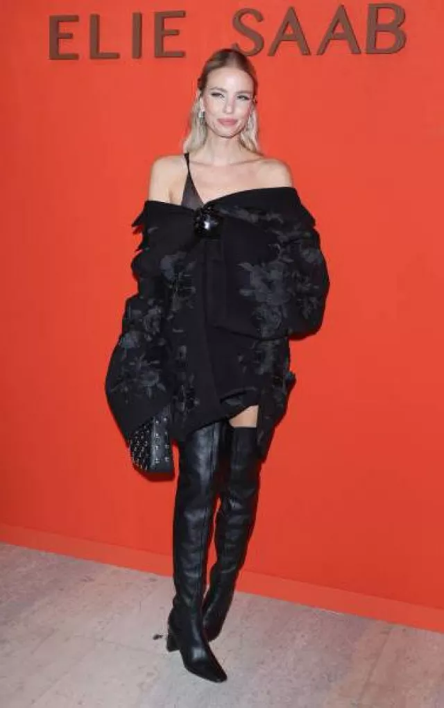 Khaite Small Elena Shoulder Bag worn by Leonie Hanne at Elie Saab Haute Couture Show on January 24, 2024