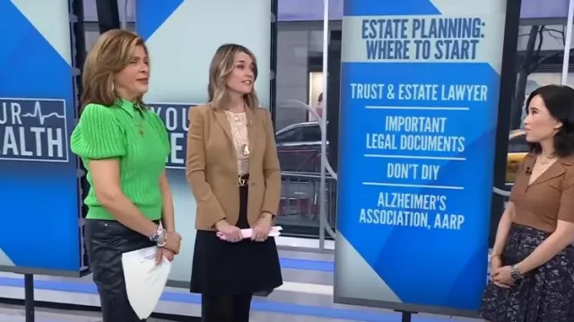 Gucci Double G Wool & Silk Crepe A-Line Skirt worn by Savannah Guthrie as seen in Today on January 29, 2024