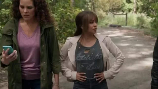 Iro Ashville Leather Jacket worn by Max Mitchell (Vanessa Morgan) as seen in Wild Cards (S01E03)