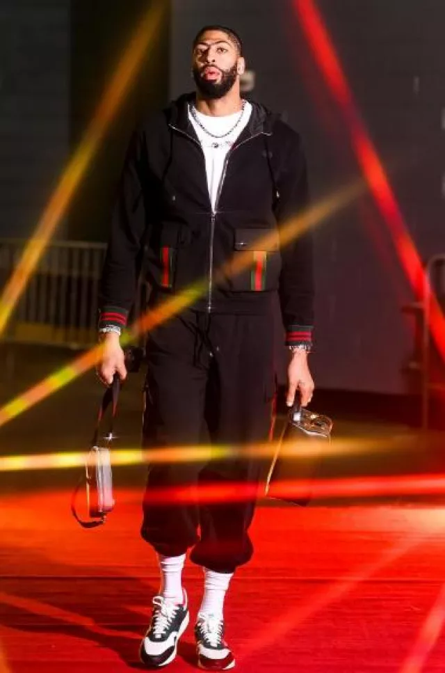 Gucci Black & Web Striped Cargo Pockets Zip Hoodie worn by Anthony Davis on the Instagram account @anthonydavislaker