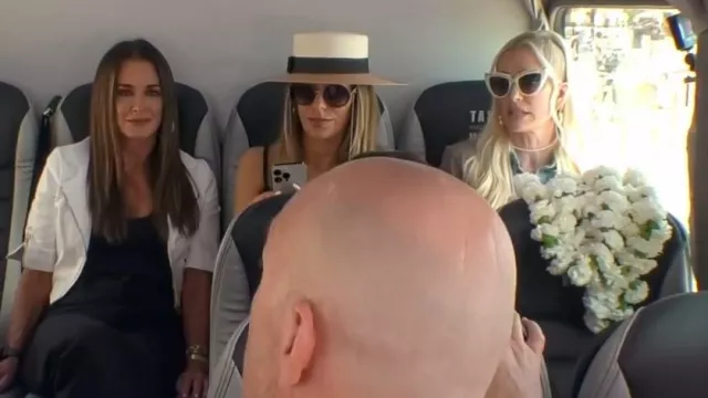 Gucci Straw Effect Fabric Wide Brim Hat With Bow XL White Black worn by Dorit Kemsley as seen in The Real Housewives of Beverly Hills (S13E14)