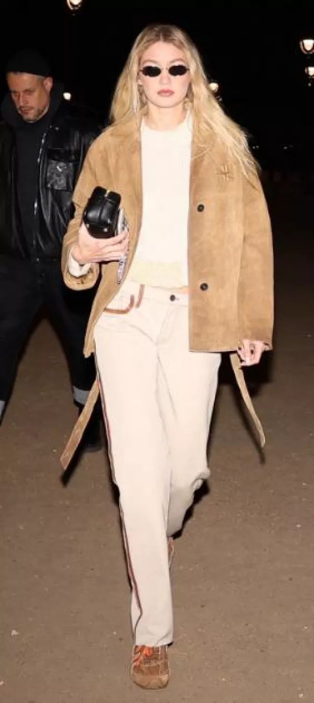 Miu Miu Arcadie Leather Bag worn by Jelena Noura "Gigi" Hadid in Paris  on January 27, 2024