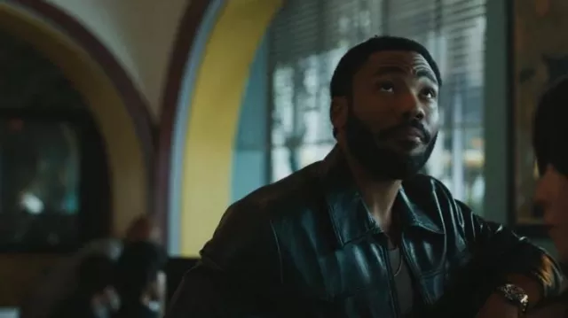 Celine Leather Jack­et worn by Donald Glover as seen in Mr. & Mrs. Smith (S01E01)