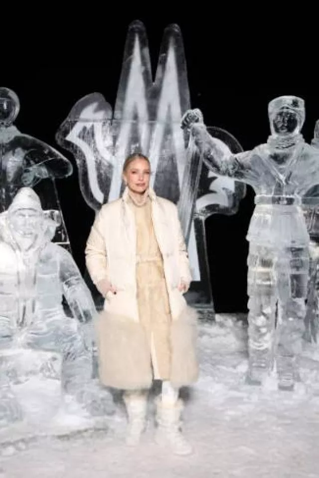 Moncler Trailgrip Apres Boots worn by Leonie Hanne at Moncler Grenoble Fall Winter 2024 Fashion Show on February 3, 2024