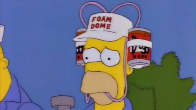 The helmet-to-drink Duff Homer Simpson in The Simpsons