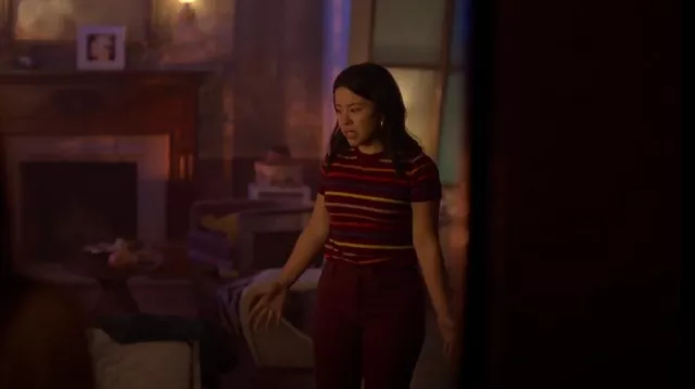 ModCloth Charter School Sweater Burgundy Stripe worn by Mariana Adams Foster (Cierra Ramirez) as seen in Good Trouble (S05E16)
