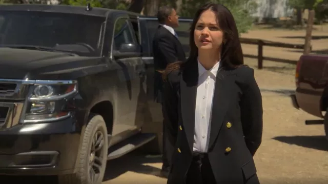 A.L.C. Sedg­wick II Dou­ble Breast­er Blaz­er worn by Callie Adams Foster (Maia Mitchell) as seen in Good Trouble (S05E16)