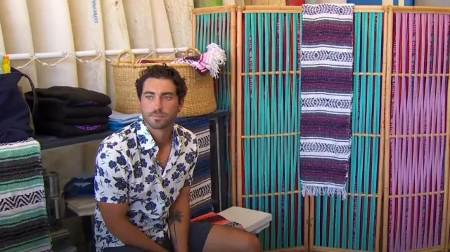 Good Man Brand Big On-Point Short Sleeve Organic Cotton Button-Up Shirt In White Painterly Poppy worn by Joey Graziadei as seen in The Bachelor (S28E03)