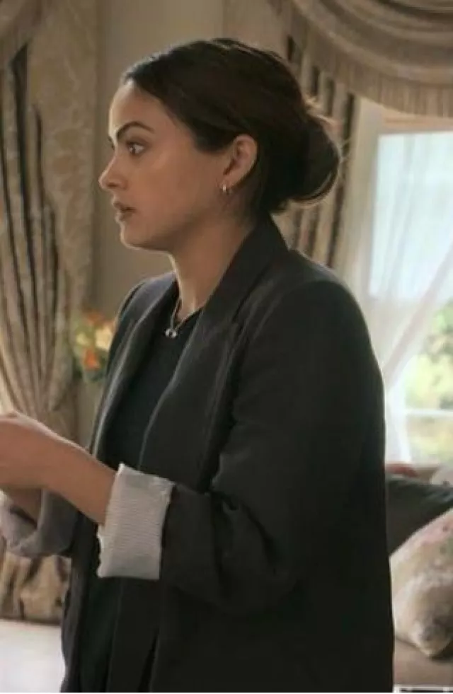 Zara Linen Blend Printed Cuff Blazer worn by Ana (Camila Mendes) as seen in Upgraded movie