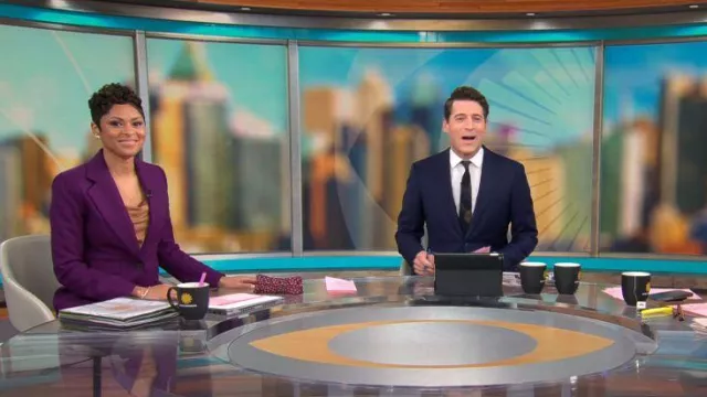 Banana Republic Lido Blazer in Deep Purple worn by Jericka Duncan as seen in CBS Mornings on February 7, 2024