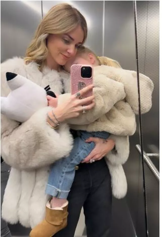 The Attico Short Fur Coat worn by Chiara Ferragni on her Instagram Story on February 10, 2024