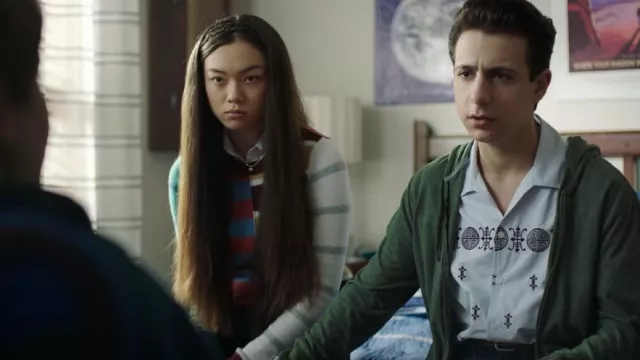 American Eagle Mul­ti Stripe Col­or Block Sweater worn by Denise (Alexa Loo) as seen in Chad (S02E05)