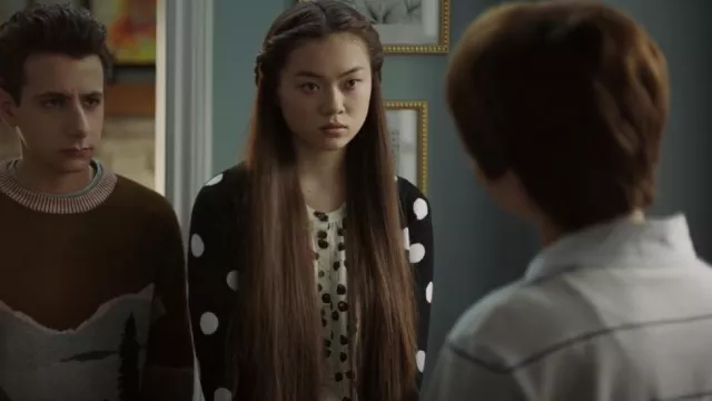 J.Crew Flutter-Sleeve Top In Cherry Print worn by Denise (Alexa Loo) as seen in Chad (S02E05)
