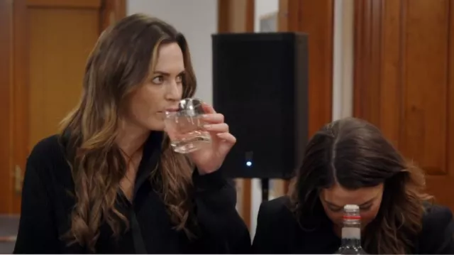 Plush Plisse Oversized Button Up Shirt worn by Katie Flood as seen in Winter House (S03E09)