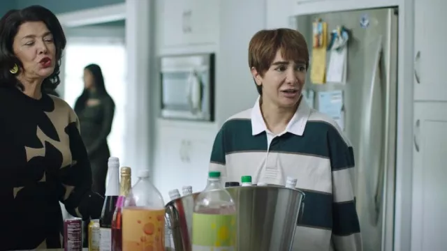 Abercrombie & Fitch Stripe Rugby Polo In Tan/Green worn by Chad (Nasim Pedrad) as seen in Chad (S02E08)