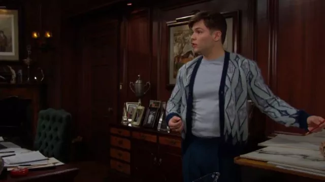 Amiri Argyle Wool Cardigan worn by  R.J. Forrester (Josh Hoffman) as seen in The Bold and the Beautiful on February 12, 2024
