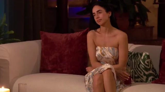 Bec & Bridge Stella Satin Strapless Floral Dress worn by Maria Georgas as  seen in The Bachelor (S28E04)