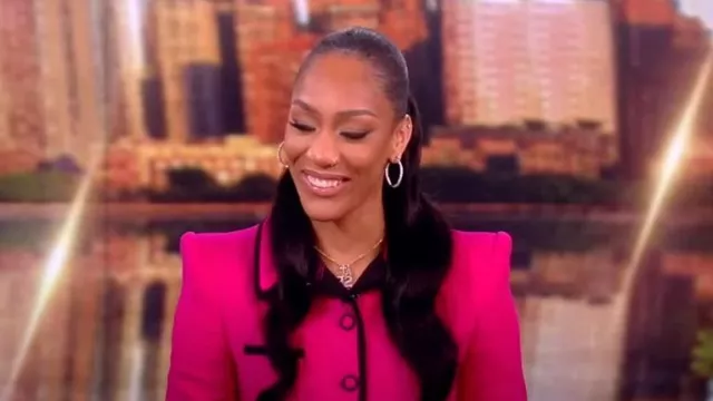 Sergio Hudson Cropped Frame Wool Jacket worn by A’ja Wilson as seen in The View on February 9, 2024