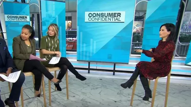 Vestido de manga larga con estampado de leopardo de Michael Kors usado por Vicky Nguyen como se ve en Today el 13 de febrero de 2024