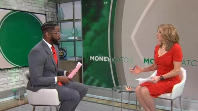 Robe Escada Dayana portée par Jill Schlesinger vue dans CBS Mornings le 14 février 2024