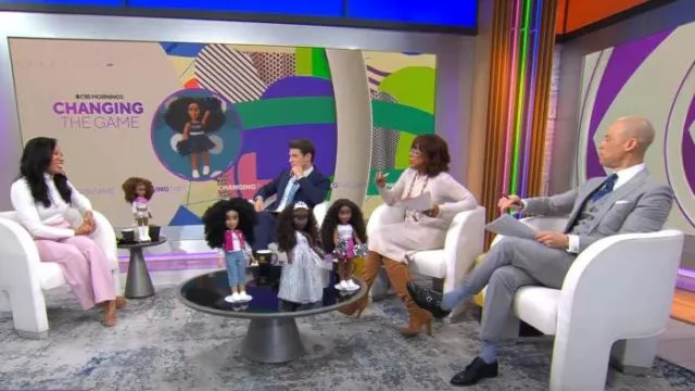 Robe mi-longue en tricot torsadé portée par Gayle King comme on le voit dans CBS Mornings le 16 février 2024