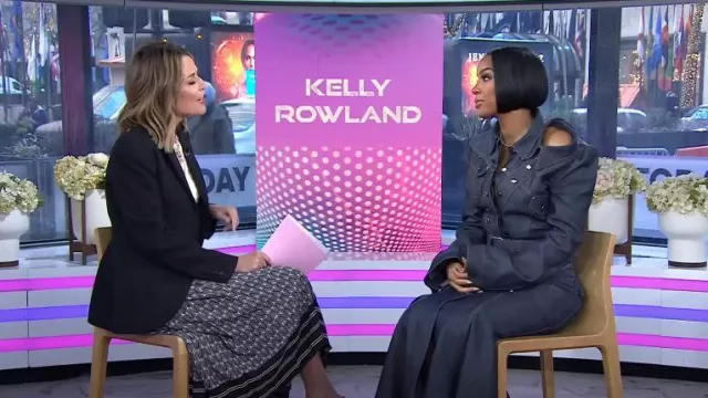 Vestido de mezclilla siamesa Jagne usado por Kelly Rowland como se ve en Today el 15 de febrero de 2024
