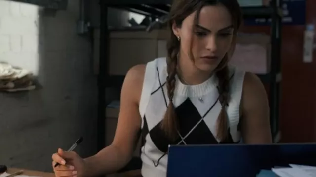 Argyle Knitted Sweater Vest worn by Ana (Camila Mendes) in Upgraded