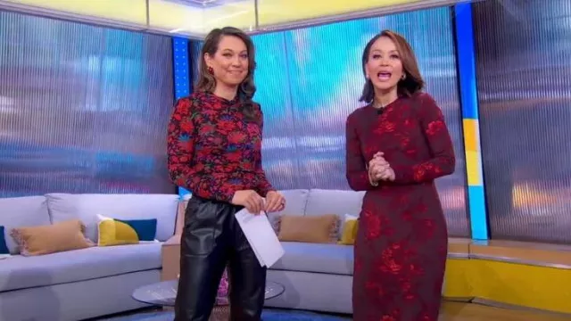 Elie Tahari Vegan Leather Jogger worn by Ginger Zee as seen in