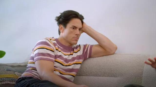 Scotch & Soda Linen Blend Striped T Shirt worn by Tom Sandoval as seen in Vanderpump Rules (S11E04)