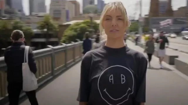 Anine Bing Avi Smile T Shirt worn by Madeleine Maxx as seen in