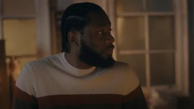Marks and Spencer Cotton Blend Striped Crew Neck Jumper worn by Errol Mathis (Tom Moutchi) as seen in Criminal Record (S01E08)