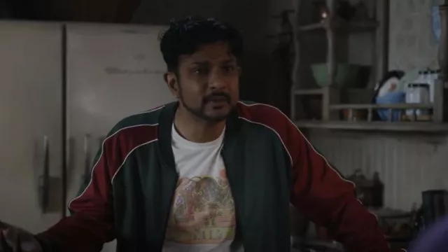 The Kooples Red Zipped Sweat­shirt worn by Jay Arondekar (Utkarsh Ambudkar) as seen in Ghosts (S03E02)