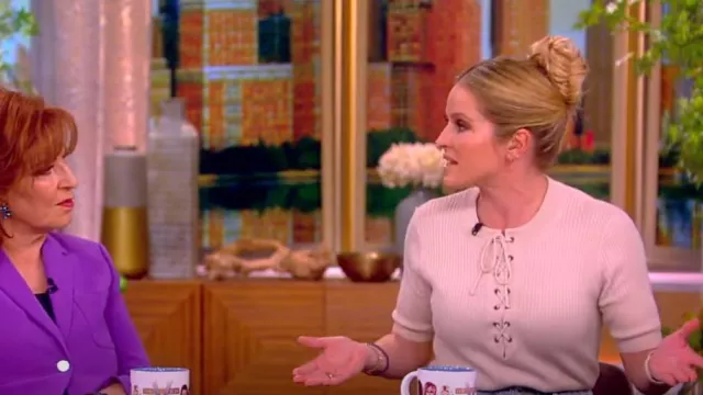 Dries Van Noten Lace-Up Ribbed-Knit Wool-Blend Top worn by Sara Haines as seen in The View on February 23, 2024