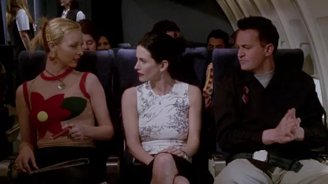 White and Grey Floral Printed Top worn by Monica Geller (Courteney Cox) as seen in Friends (S05E23)